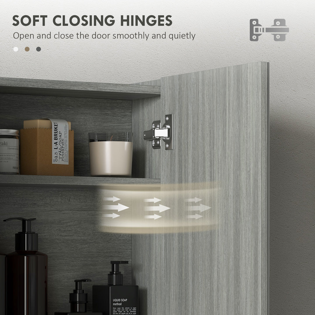 HOMCOM Wall Mount Mirrored Medicine Cabinet, Bathroom Mirror Cabinet with Adjustable Shelf, Double Soft Closing Doors, Light Lilac