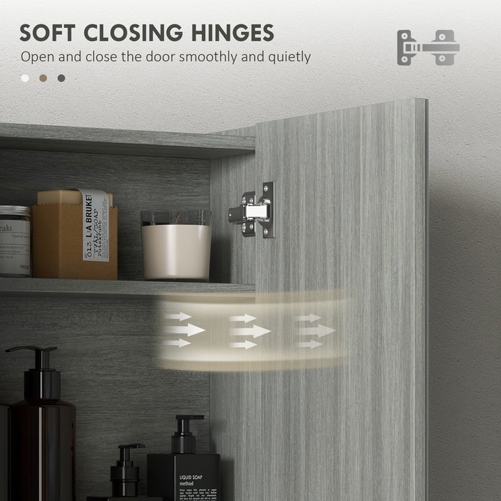 HOMCOM Wall Mount Mirrored Medicine Cabinet, Bathroom Mirror Cabinet with Adjustable Shelf, Double Soft Closing Doors, Light Lilac