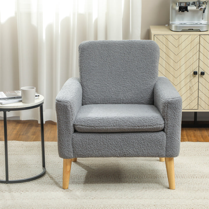 HOMCOM Fabric Accent Chair, Modern Upholstered Armchair with Wood Legs and Wide Padded Seat, Cream White