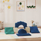 Qaba 7-Piece Baby Soft Play Set, Indoor Soft Play Gym Activity Play Set for Crawling, Sliding and Playing, Navy Blue