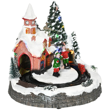 HOMCOM Desktop Christmas Decoration, Christmas Village Houses with Rotating Train, Battery Operated, Multicolored