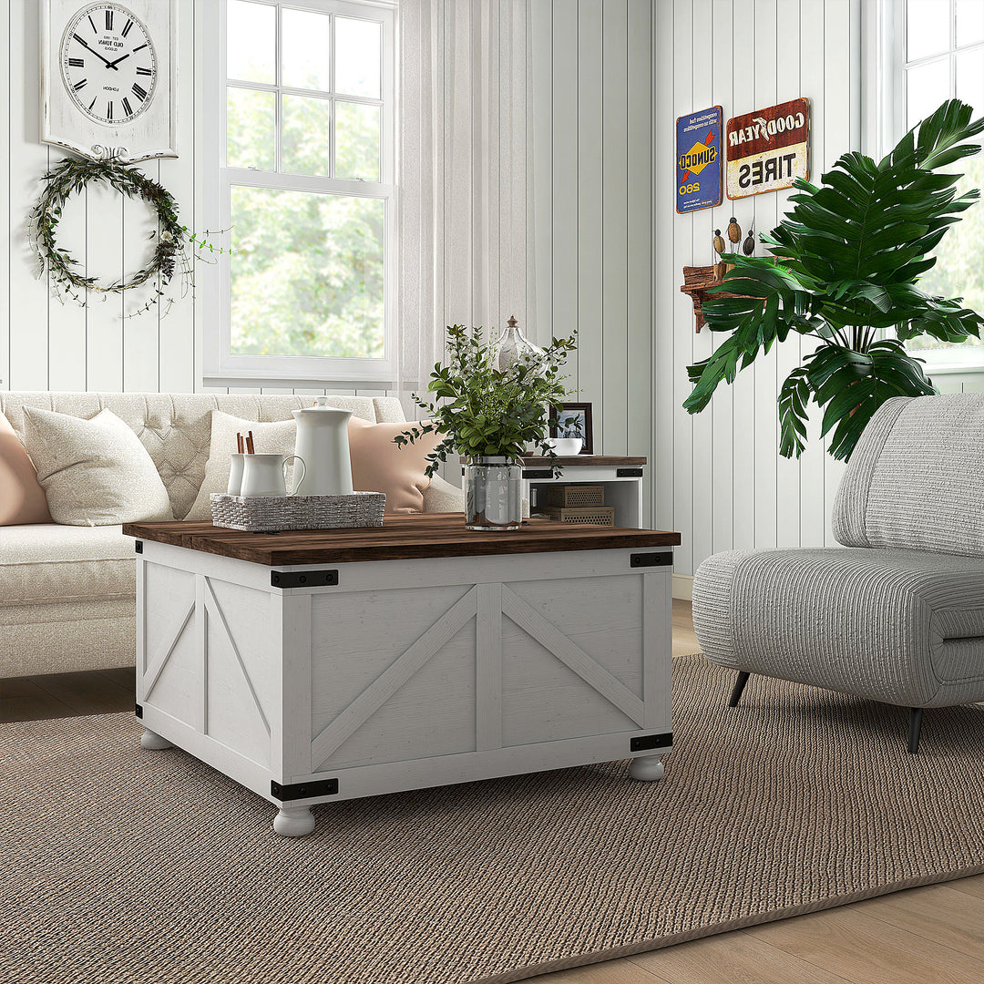 HOMCOM Coffee Table with Lift Top, 32" Farmhouse Center Table with Hidden Compartment for Living Room, Antique White