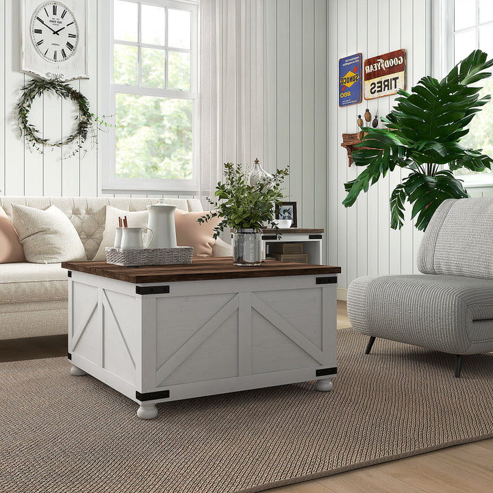 HOMCOM Coffee Table with Lift Top, 32" Farmhouse Center Table with Hidden Compartment for Living Room, Antique White