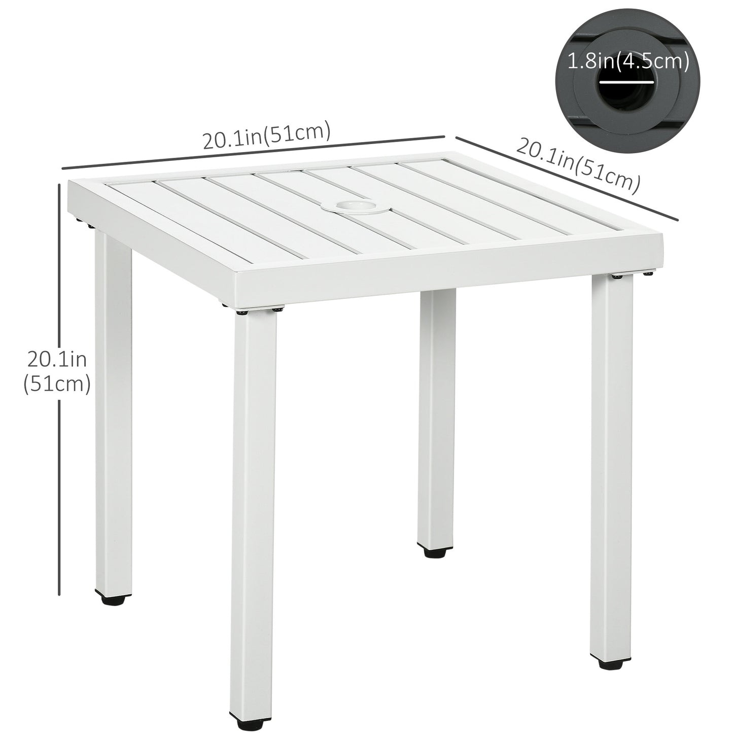 Outsunny Outdoor Side Table, Patio End Table with Umbrella Hole, Small Coffee Table with Steel Frame for Balcony, Black