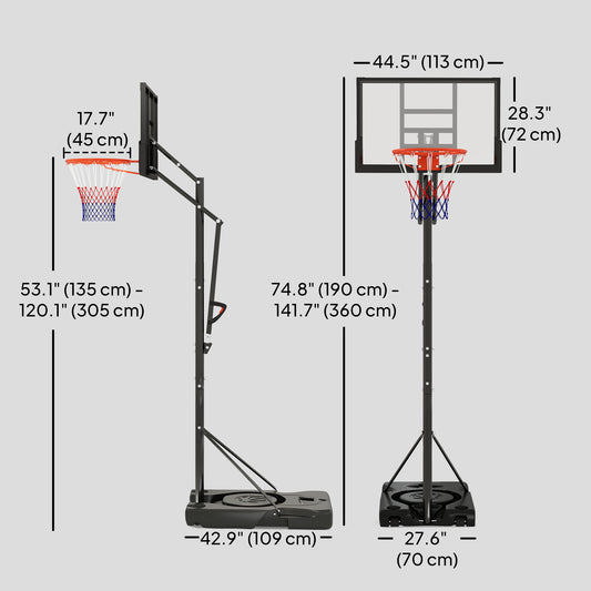 Soozier Basketball Hoop Outdoor, 4.4-10ft Portable Basketball Goal with Wheels and 44.5" Backboard, for Teenagers Youth Adults
