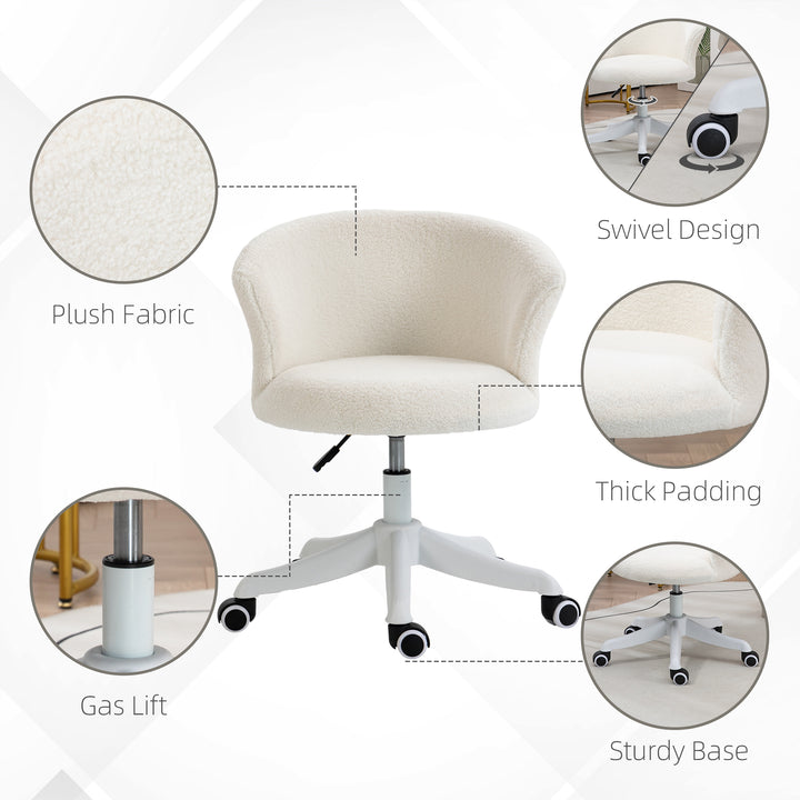 Vinsetto Armless Office Chair, Fluffy Computer Desk Chair with Adjustable Height, Swivel Wheels, Mid Back, White