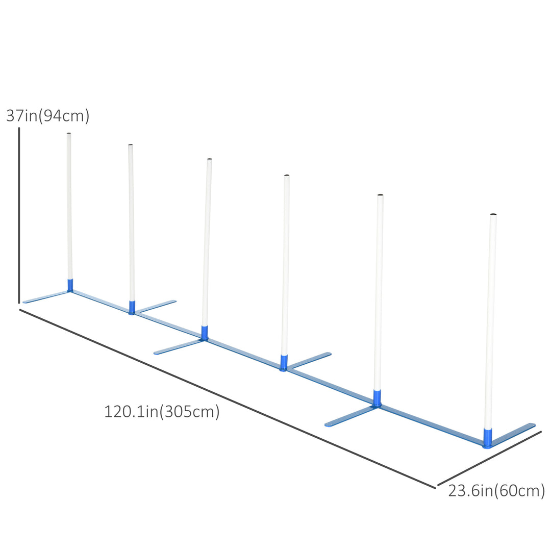 PawHut Adjustable Dog Agility Training Obstacle Set with Weaves Poles and Storage Bag for Pet Dogs Outdoor Games Exercise Blue and White