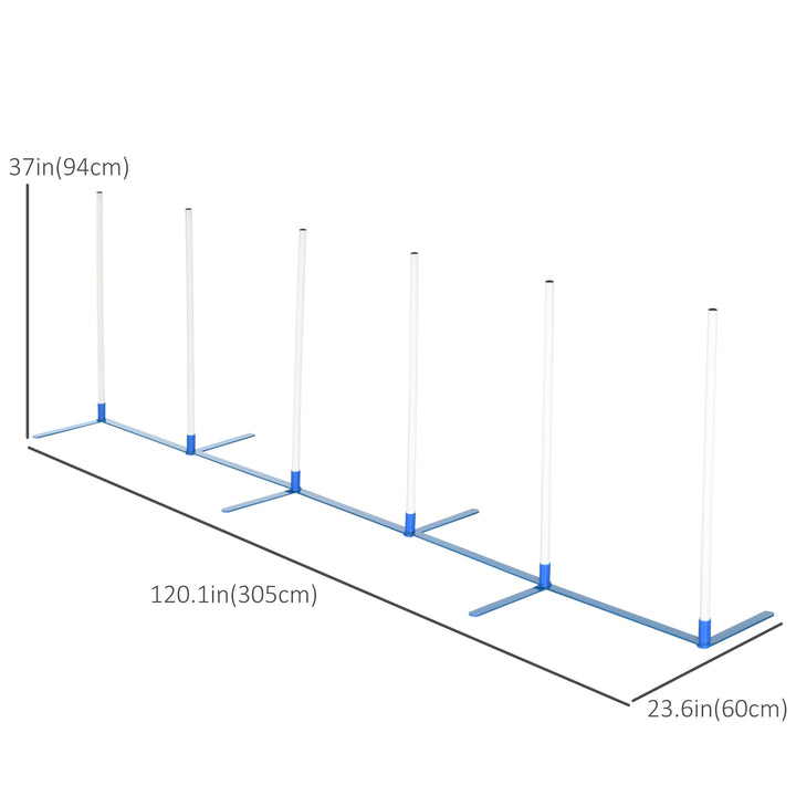PawHut Adjustable Dog Agility Training Obstacle Set with Weaves Poles and Storage Bag for Pet Dogs Outdoor Games Exercise Blue and White