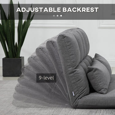 HOMCOM 51" Folding Floor Sofa, Foldable 2-Seater Lazy Sofa Sleeper Bed, Adjustable Linen Floor Couch with 9-position Backrest, 2 Pillows and Wide Seat for Living Room, Grey