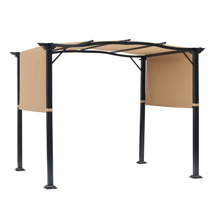 Outsunny 10' x 8' Outdoor Pergola Garden Gazebo with Two Adjustable Side Canopy Overhead Sun Shade Backyard Canopy Cover Khaki