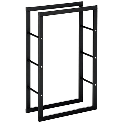 HOMCOM Firewood Rack Outdoor, Log Holder Fireplace Storage Rack with Handles and 220 lbs. Weight Capacity, 23.6" x 9.8" x 39.4", Black
