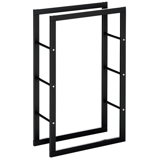 HOMCOM Firewood Rack Outdoor, Log Holder Fireplace Storage Rack with Handles and 220 lbs. Weight Capacity, 23.6" x 9.8" x 39.4", Black
