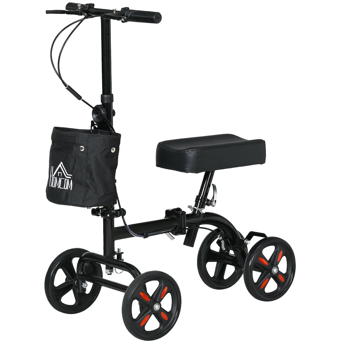 HOMCOM Steerable Knee Walker, Foldable Knee Scooter with Dual Braking System, Adjustable Height, Crutch Alternative, Red
