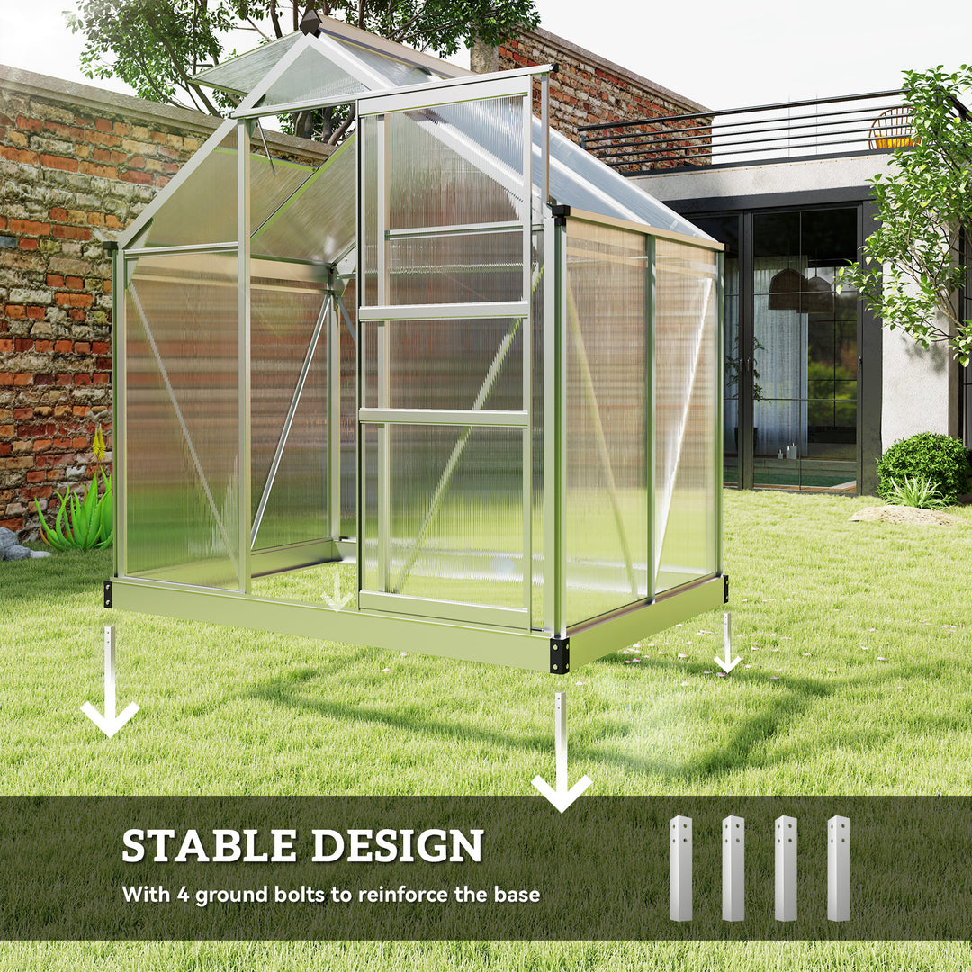 Outsunny 6.2' x 4.3' x 6.6' Clear Polycarbonate Greenhouse Large Walk-In Green House Garden Plants Grow Galvanized Base Aluminium Frame w/ Slide Door