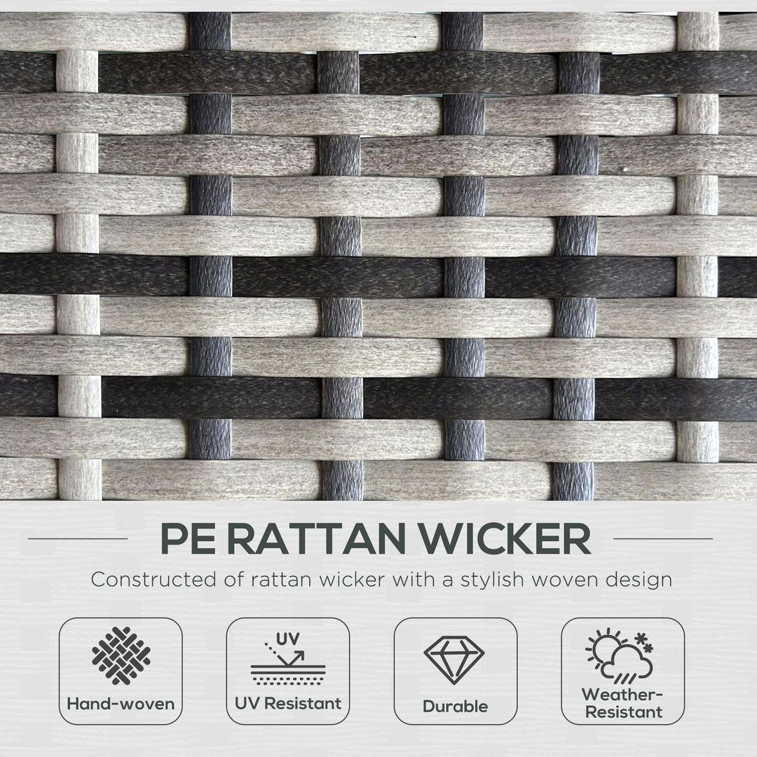 Outsunny 2 Piece Rattan Outdoor Daybed, 2 Seater Sofa Set with Footstool, Storage, Cushions and Pillows for Garden, Patio, Grey