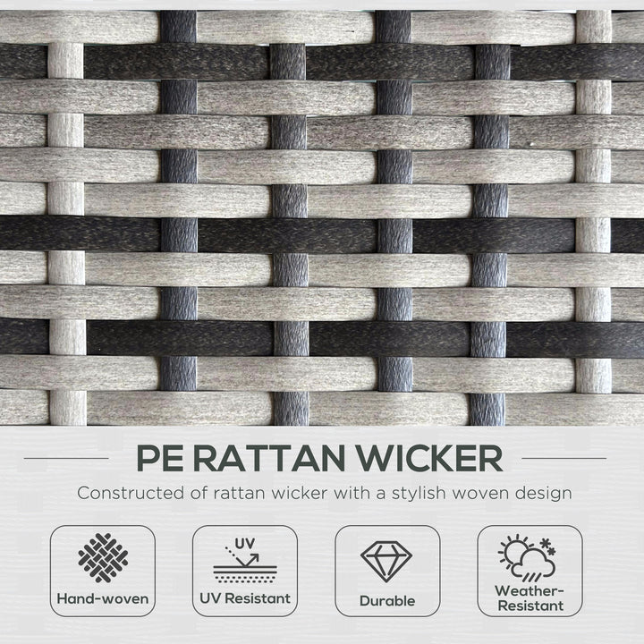 Outsunny 2 Piece Rattan Outdoor Daybed, 2 Seater Sofa Set with Footstool, Storage, Cushions and Pillows for Garden, Patio, Grey