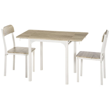 HOMCOM Foldable Dining Table Set for 2, Drop-Leaf Kitchen Table with 2 Chairs for Apartments, Studios, Natural Drop-leaf Dining Table Set Includes 2 Chairs