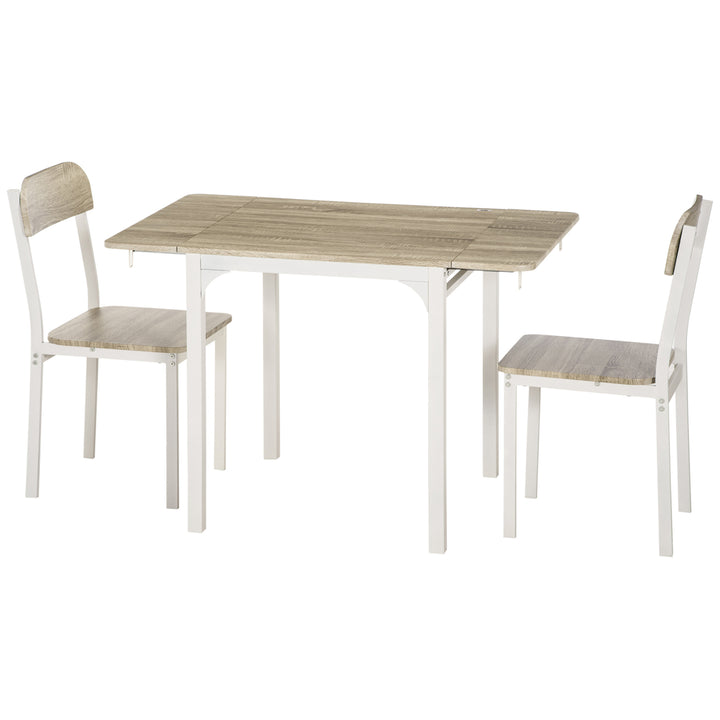 HOMCOM Foldable Dining Table Set for 2, Drop-Leaf Kitchen Table with 2 Chairs for Apartments, Studios, Natural Drop-leaf Dining Table Set Includes 2 Chairs