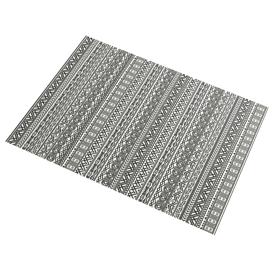 Outsunny Reversible Outdoor Rug Waterproof Plastic Straw RV Rug with Carry Bag, 9' x 12', Grey and Cream White Boho