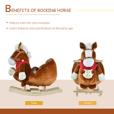Qaba Kids Ride On Rocking Horse with Cradlesong Handle Grip Hand Puppet Traditional Toy Gift for Children 18-36 Months Rocking Toy for Toddler Brown