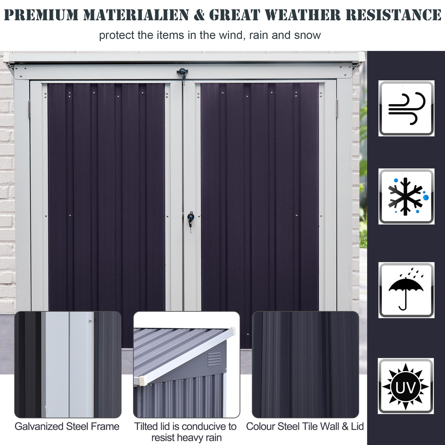 Outsunny 5ft x 3ft Outdoor Garbage Bin Storage Shed with Lockable Doors and Lid, Outside Storage Shed for Trash Can, Black