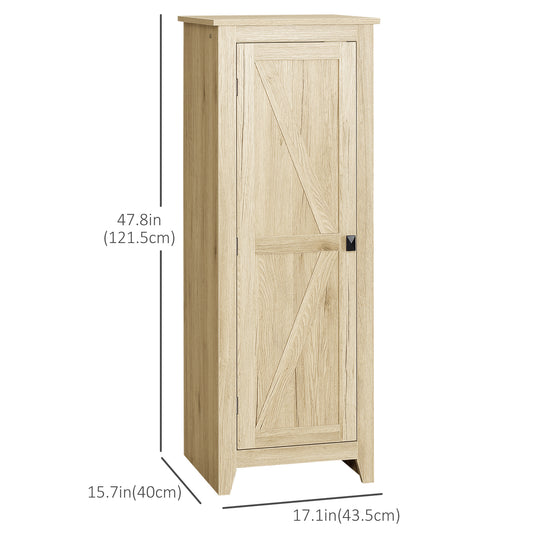 HOMCOM 48" Farmhouse Kitchen Pantry Storage Cabinet with Barn Door, Kitchen Pantry Cabinet with Adjustable Shelves, Natural
