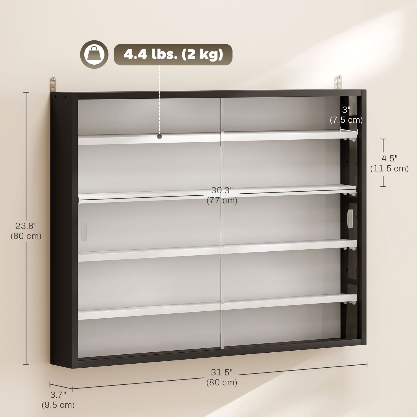 HOMCOM 5-Tier Display Cabinet, Shot Glass Display Case, Glass Curio Cabinet with 2 Glass Doors and 4 Adjustable Shelves, White