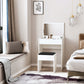 HOMCOM Modern Vanity Set with Makeup Table and Cushioned Stool, Dressing Table with Flip Top and Mirror for Bedroom, White