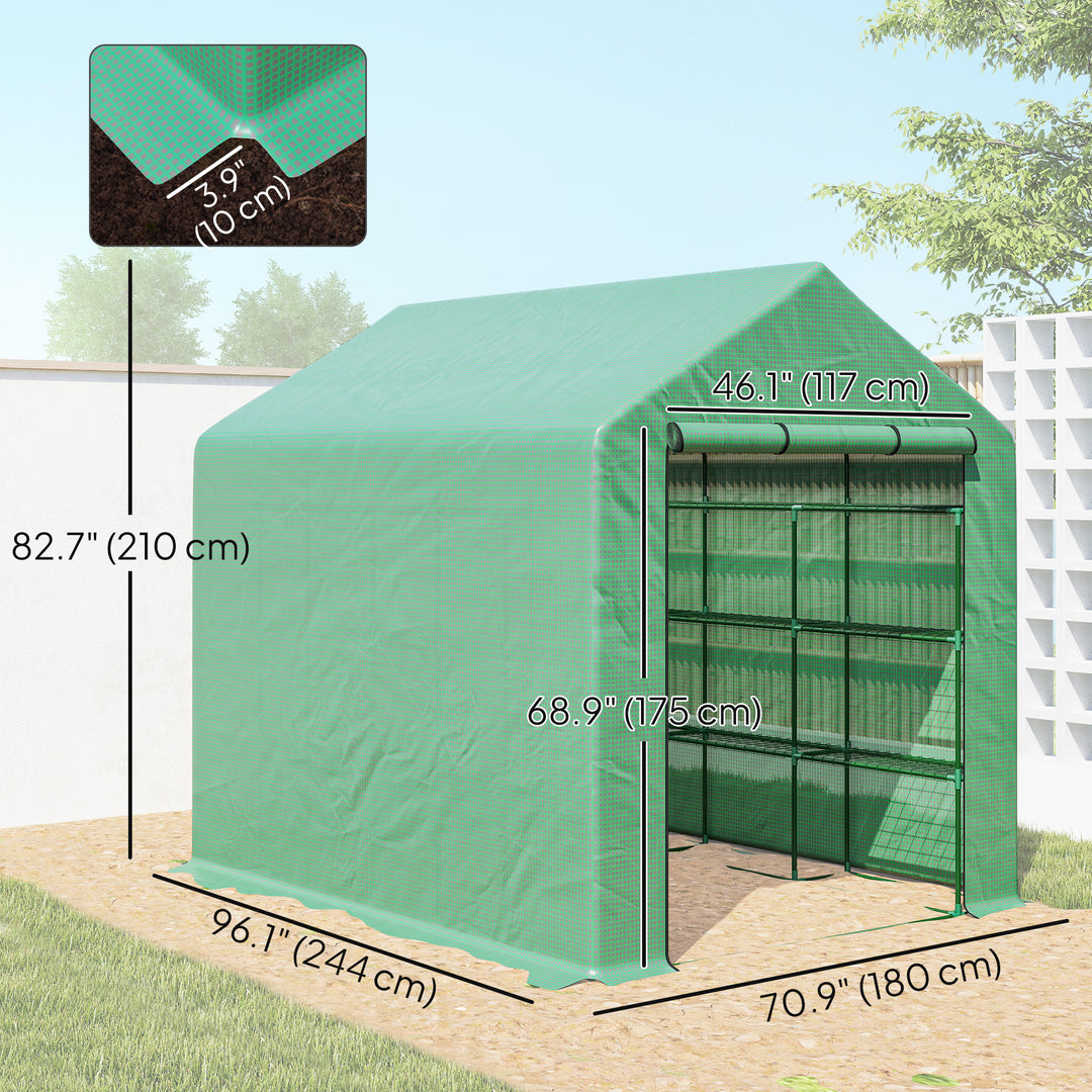 Outsunny 8' x 6' x 7' Portable Walk-In Greenhouse Hot House with 18 Shelves,  Water/UV Resistant Weather Cover, & Roll Up Door