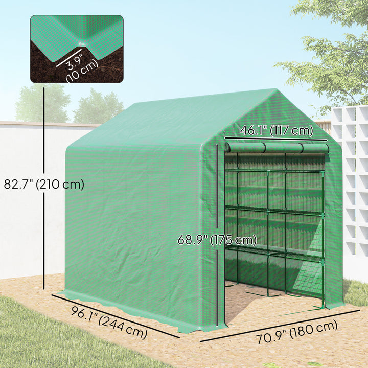 Outsunny 8' x 6' x 7' Portable Walk-In Greenhouse Hot House with 18 Shelves,  Water/UV Resistant Weather Cover, & Roll Up Door