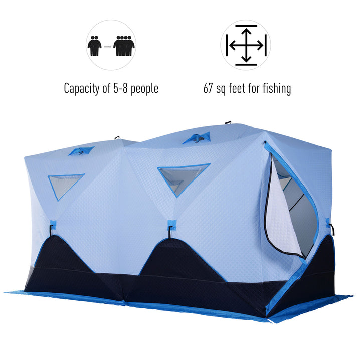 Outsunny 8-Person Insulated Ice Fishing Tent Shelter with Ventilation Windows and Carry Bag, for -22℉, Blue