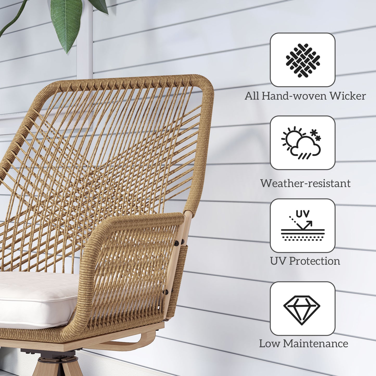 Outsunny Outdoor Swivel Dining Chairs Set of 2, Patio Rattan Chairs with Soft Cushions for Garden, Backyard, Poolside, Khaki