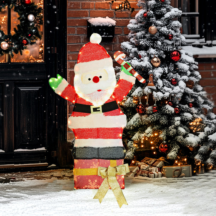 Outsunny 3ft Lighted Santa Claus, Light Up Christmas Decor with 97 LEDs, Stakes and Zip Ties, IP44 Waterproof for Indoor Outdoor