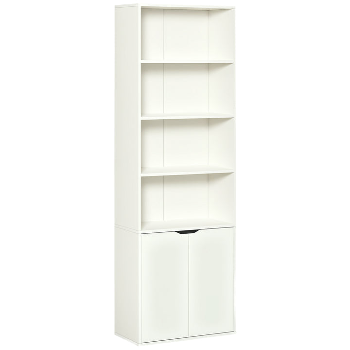 HOMCOM 4-Tier Open Bookshelf with Doors Modern Home Office Bookcase Storage Cabinet for Living Room Bathroom Study, Oak