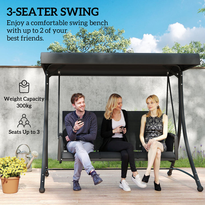 Outsunny 3 Person Porch Swing Outdoor Swing Chair with High Back Design, Side Pouches and Adjustable Canopy, Dark Grey