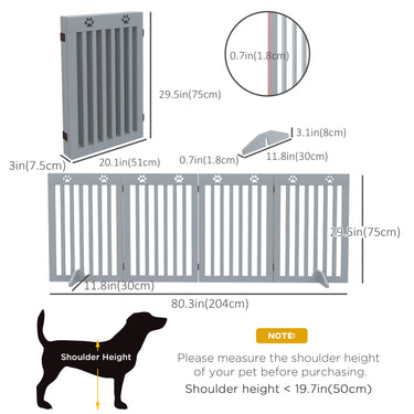 PawHut 80" Extra Wide Freestanding Pet Gate with Support Feet, Light Grey