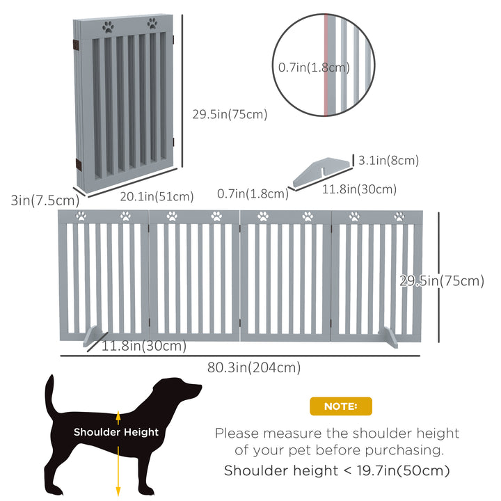 PawHut 80" Extra Wide Freestanding Pet Gate with Support Feet, Light Grey