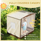 Qaba Kids Sandbox with Full Covered Canopy, Bench Seats, Bottom Liner, for Ages 3-6, 56" x 40" x 52", Brown