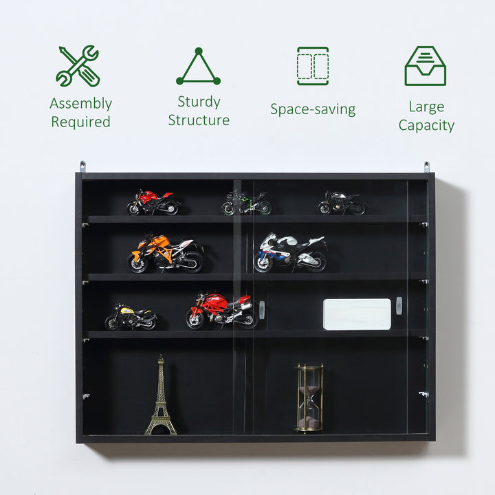 HOMCOM 5-Tier Display Cabinet, Shot Glass Display Case, Glass Curio Cabinet with 2 Glass Doors and 4 Adjustable Shelves, Black