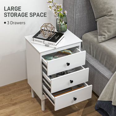 HOMCOM Set of Two Three-Drawer Modern Bedside Tables for Bedroom, White