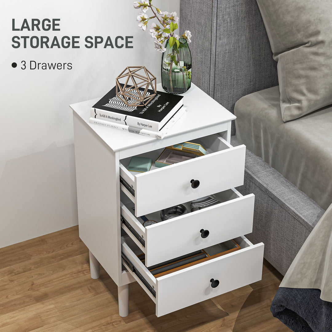 HOMCOM Set of Two Three-Drawer Modern Bedside Tables for Bedroom, White