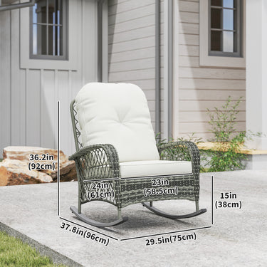 Outsunny Rattan Rocking Chair, Outdoor Wicker Patio Rocker Chair Furniture with Thick Cushions, for Garden Backyard Porch, Khaki