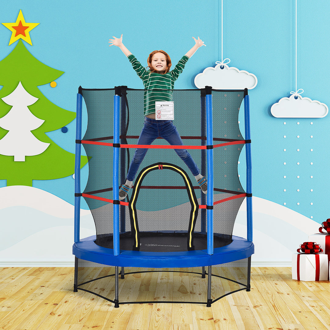 Outsunny 55" Kids Trampoline with Enclosure Net for Indoor/Outdoor, Trampoline for Boys and Girls Age 3-6 Years, Blue