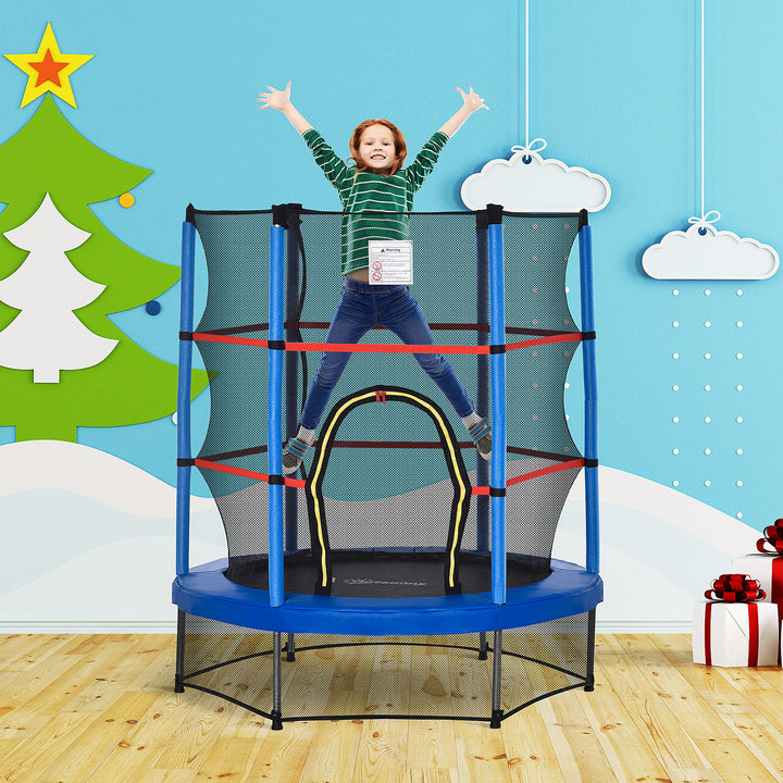 Outsunny 55" Kids Trampoline with Enclosure Net for Indoor/Outdoor, Trampoline for Boys and Girls Age 3-6 Years, Blue