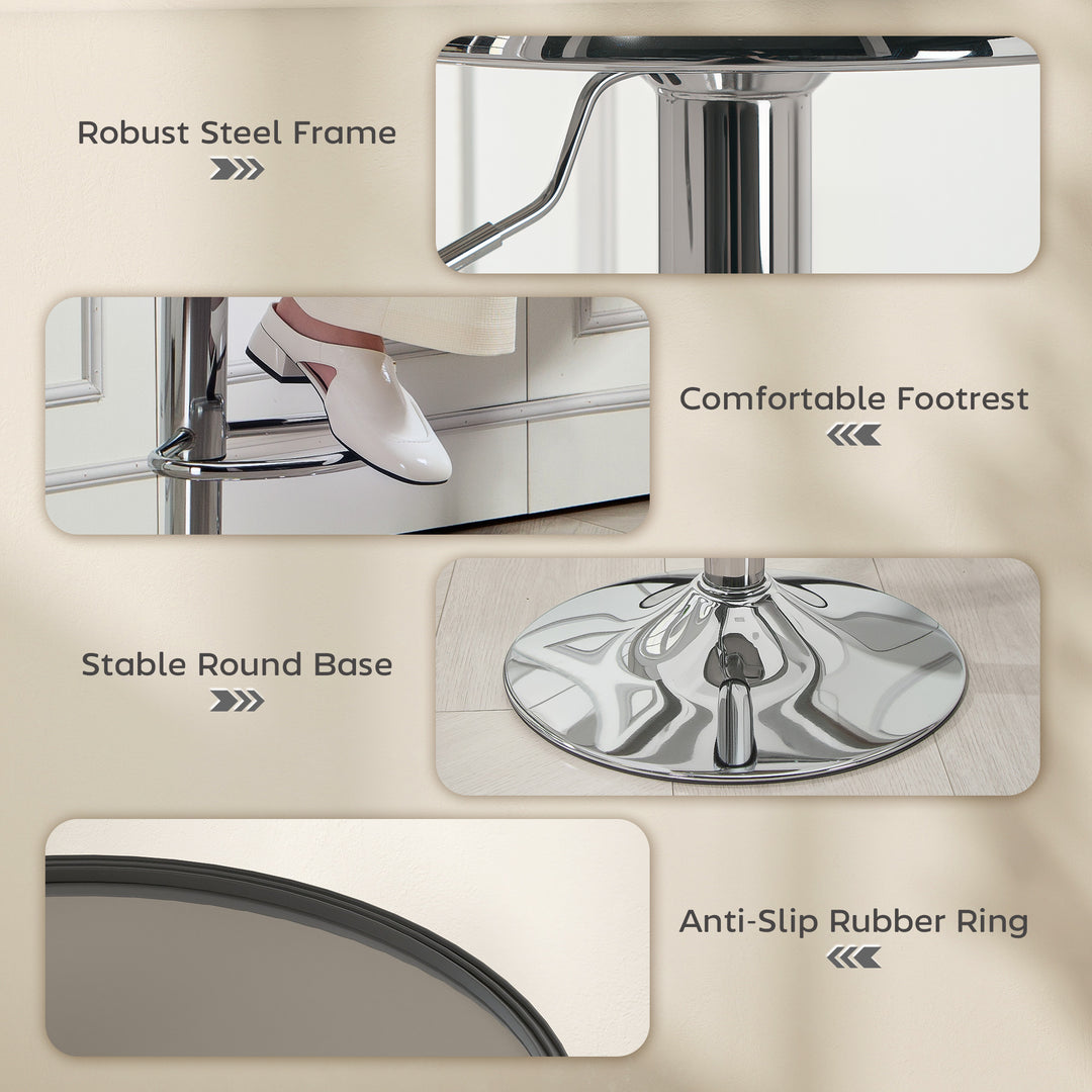 HOMCOM Steel Bar Stools Set of 2, Adjustable Counter Height Round Breakfast Barstools, Industrial Swivel Bar Chairs, Silver