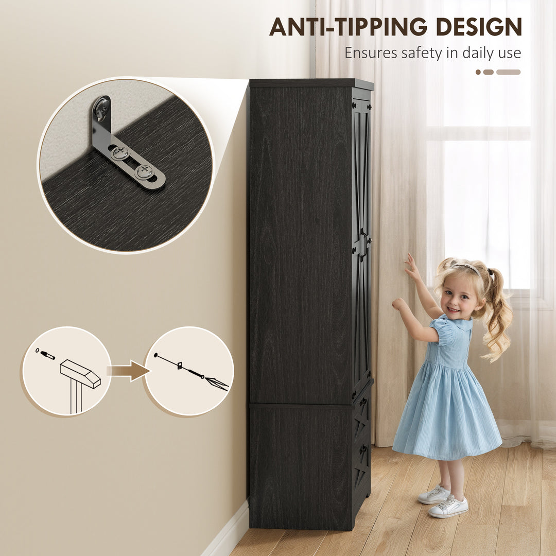 HOMCOM Farmhouse Kitchen Pantry Storage Cabinet, 64" Freestanding Kitchen Pantry Cabinet with Drawers, Distressed White