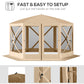 Outsunny 12' x 12' Hexagon Automatic Pop Up Screen Tents Camping Shelter Picnic Canopy Outdoor Sun Shade w/ Mesh Sidewalls and Carry Bag Beige