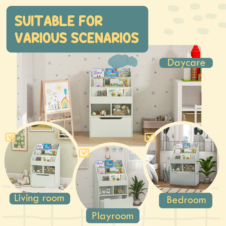 HOMCOM Kids Bookcase Multi-Shelf Rack Organizer with Storage Drawer for Books for Reading Nook, Classroom, Bedroom, Playroom, Grey