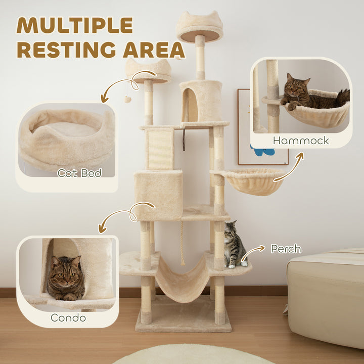 PawHut 81" Large Cat Tree w/ Scratching Posts, Condos, Beds, Hammocks, Jumping Platforms, Toy Balls, Rope Cat Toy, Dark Grey