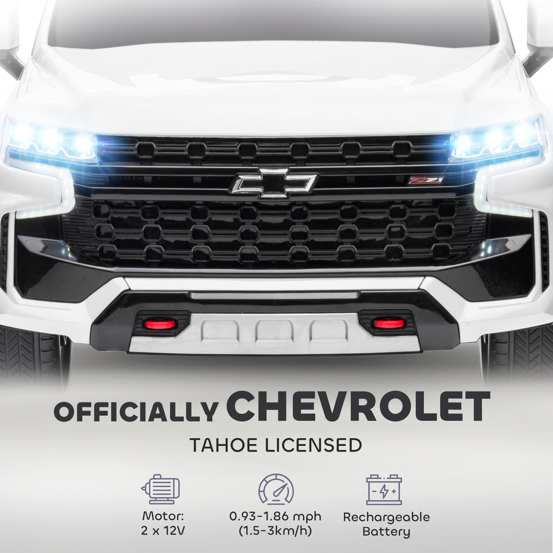 Aosom Licensed Chevrolet Tahoe Kids Ride on Car, 12V 7AH Toddler Electric Car with Parent Remote Control, 3 Speeds, Spring Suspension, LED Light, Horn, Music, Black